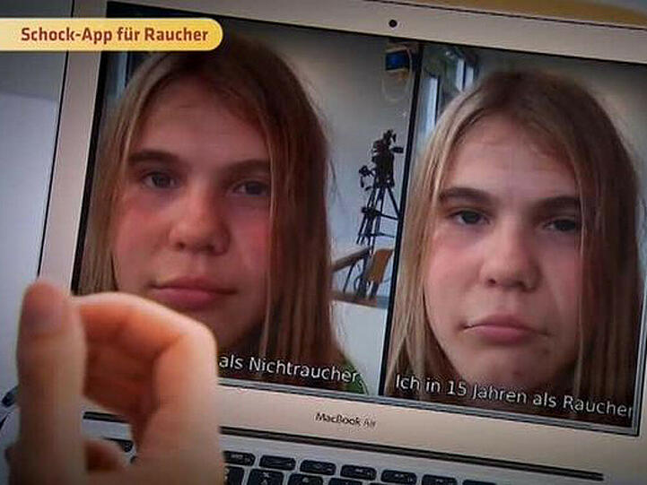 Eine Schock-App soll Jugendlichen zeigen, wie Raucher nach 15 Jahren Zigarettenkonsum aussehen