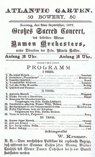 Ein Programm des Biergartens "Atlantic Garden". Er war bei Matrosen und Soldaten sehr beliebt.