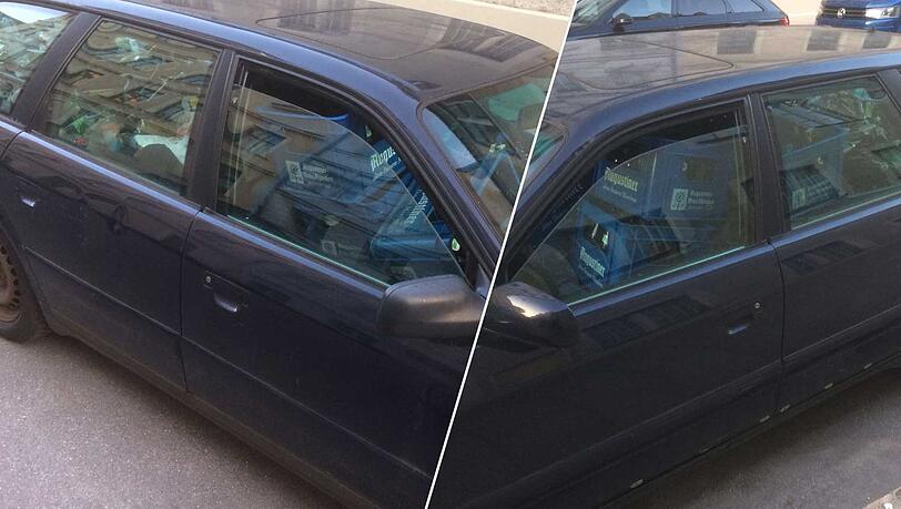 Bis unter das Dach voll mit Pfand: Das Auto aus der Veterinärstraße. Bis unter das Dach voll mit Pfand: Das Auto aus der Veterinärstraße.