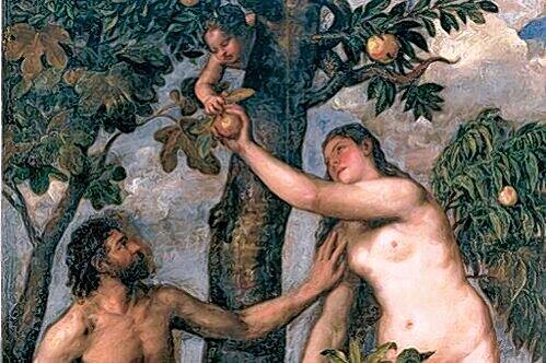 Tizian malte seinen Sündenfall um 1550. Rubens' Gemälde entstand etwa 75 Jahre später.