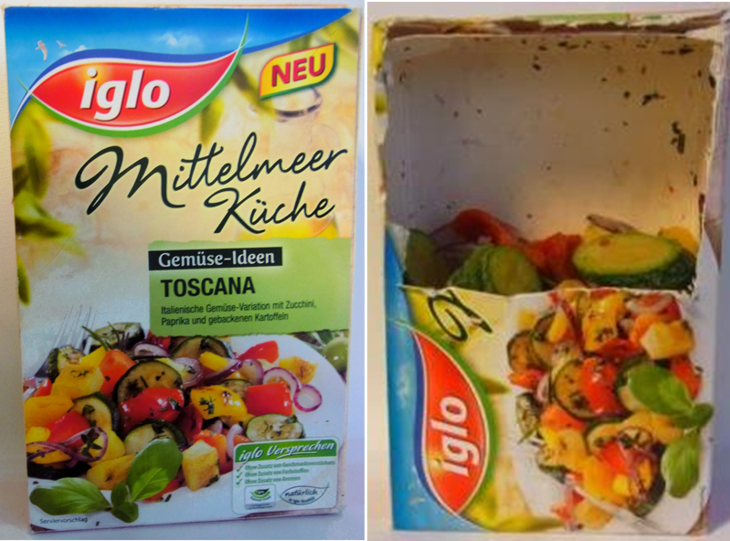 Weniger drin als erwartet: Bei Iglo ist fast die halbe Packung leer.