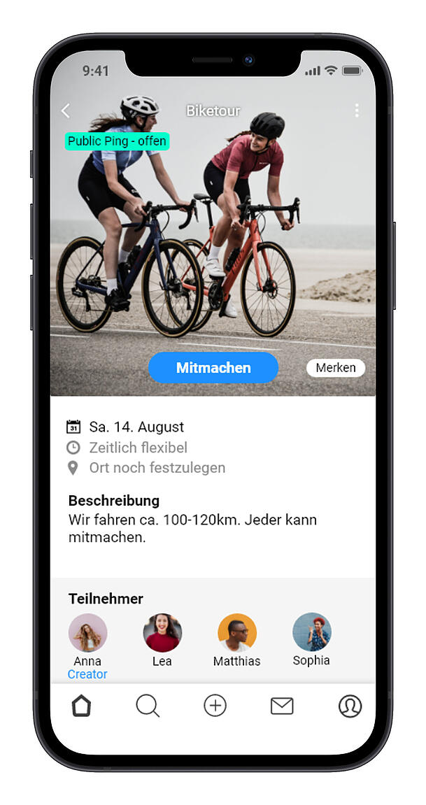 Unter anderem zu Radtouren kann man sich über Pingmazing verabreden. Unter anderem zu Radtouren kann man sich über Pingmazing verabreden.