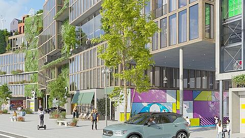 Unten wird geparkt, oben gearbeitet, gewohnt oder gemeinschaftlich verwaltet: Das modulare Konzept soll Platzprobleme lösen.