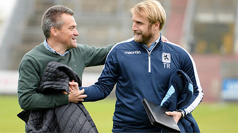 Konkurrenten in der Dritten Liga: Haching-Präsident Manfred "Manni" Schwabl (li.) und Löwen-Coach Daniel Bierofka.