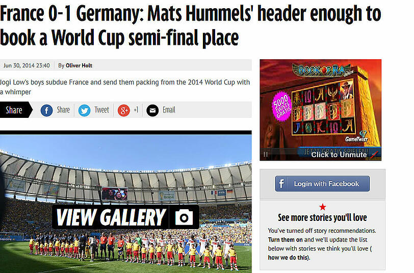 Der "Mirror" sieht Mats Hummels als Garant für den Erfolg gegen Frankreich. Sein Kopfballtor reicht für den Einzug ins Halbfinale.