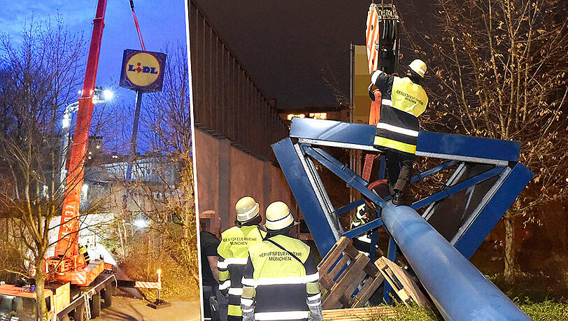 Feuerwehreinsatz am Donnerstagnachmittag: Eine Werbetafel eines Discounters drohte durch starke Windböen umzuknicken. Feuerwehreinsatz am Donnerstagnachmittag: Eine Werbetafel eines Discounters drohte durch starke Windböen umzuknicken.
