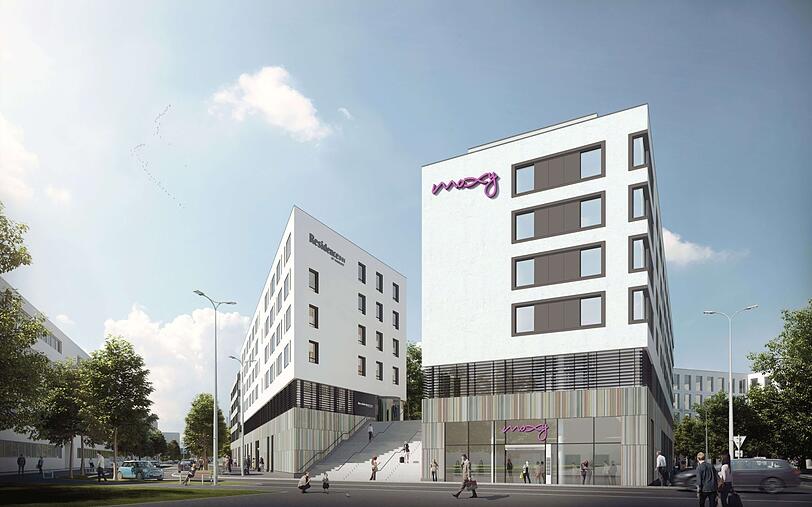 Ein Stück weiter in dem neuen Quartier, wird ein Moxy Hotel eröffnen.