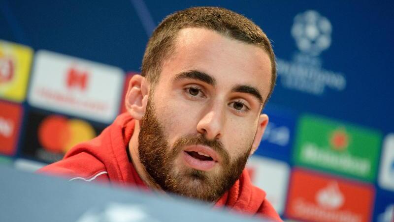 Rafa Silva von Benfica Lissabon spricht auf der Pressekonferenz. Foto: Matthias Balk Rafa Silva von Benfica Lissabon spricht auf der Pressekonferenz. Foto: Matthias Balk