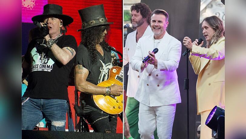 Guns N' Roses (li.) und Take That haben eine Reunion gefeiert.
