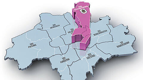 Der Stimmkreis 108 &bdquo;Schwabing&ldquo; umfasst die Stadtteile Schwabing-Freimann, Maxvorstadt und seit der Reform auch Altstadt-Lehel, die Isarvorstadt mit Glockenbach-, Gärtnerplatz- und Schlachthofviertel.