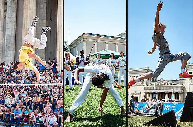 Slacklining, Kampfsport, Parkour: Rund 90 Sportarten kann man am Sonntag auf dem Königsplatz testen.