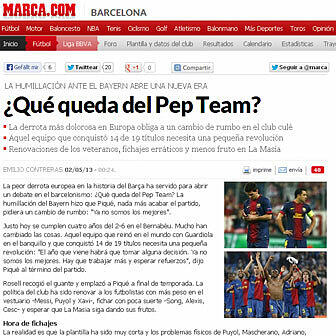 Die "Marca" frägt verzweifelt: "Was bleibt von Peps Team". Weiter heißt es: "Die schmerzhafteste Niederlage in Europa erzwingt eine Verschiebung des FC Barcelona. Das Team, das 14 von 19 Titel gewonnen, braucht nun eine kleine Revolution.