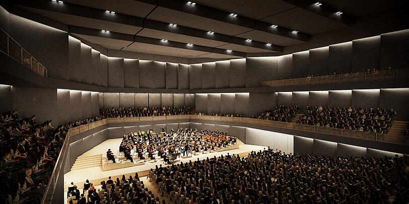 So könnte die provisorische Philharmonie am Heizkraftwerk Süd aussehen. Eine genaue Planung gibt es noch nicht.