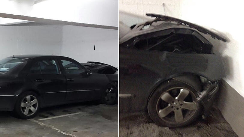 Der demolierte Mercedes nach der Attacke des BMW-Fahrers.