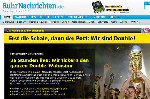 Jubel in der Region: Die Ruhr-Zeitung feiert mit den BVB-Fans den Pokalsieg von Borussia Dortmund gegen den FC Bayern.