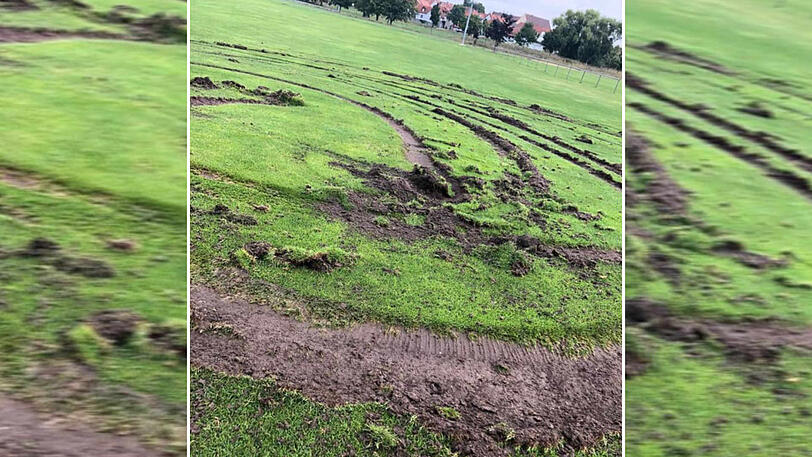 Der zerstörte Fußballplatz in Sommerach.