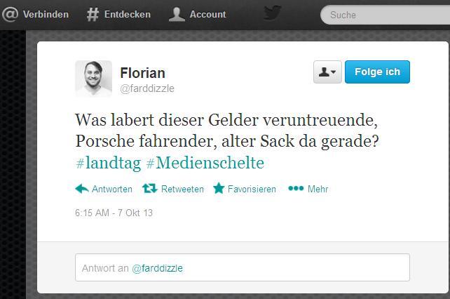 Der Tweet von Florian Deissenrieder.