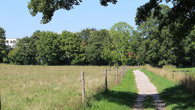 Der Weg am Fischbach entlang führt zum Bahnhof Lochhausen. Der Weg am Fischbach entlang führt zum Bahnhof Lochhausen.