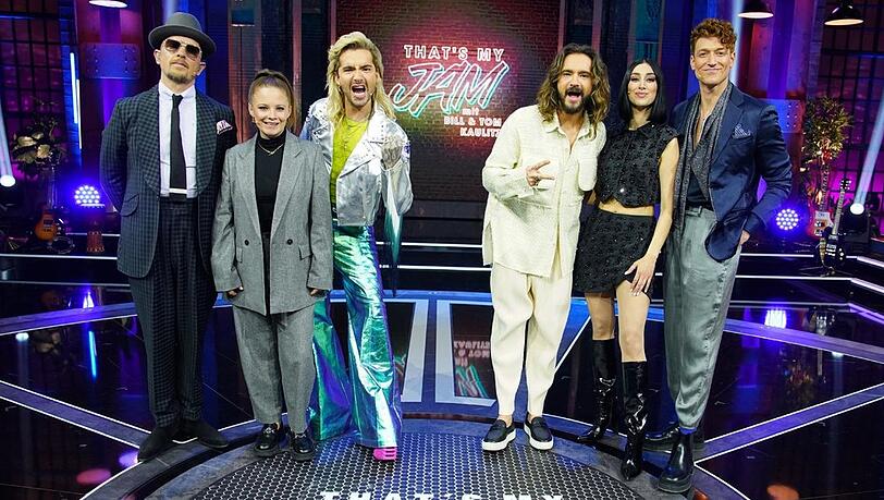 Erste Staffel von "That's My Jam mit Bill & Tom Kaulitz": Jan Delay, Jasna Fritzi Bauer, Bill und Tom Kaulitz, Elif und Daniel Donskoy (v.l.n.r.)