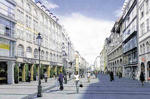 Viel Platz für Fußgänger - Radler und Autos werden dafür ausgesperrt: Die neue Fußgängerzone in der Sendlinger Straße, wie sie ab Ende 2012 ausschauen wird.