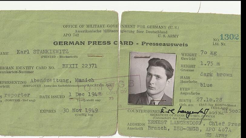 Presseausweis von AZ-Reporter Karl Stankiewitz aus dem Jahr 1948.