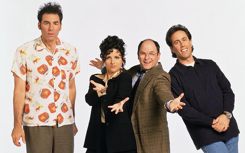 Sie schrieben in den 90er-Jahren TV-Geschichte: In der preisgekr&ouml;nten Sitcom "Seinfeld" lachten jede Woche Millionen von US-Zuschauern &uuml;ber die vier New Yorker Freunde (von links) Cosmo Kramer (Michael Richards), Elaine Benes (Julia Louis-Dreyfus), George Costanza (Jason Alexander) und Namensgeber Jerry Seinfeld.