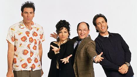 Sie schrieben in den 90er-Jahren TV-Geschichte: In der preisgekr&ouml;nten Sitcom "Seinfeld" lachten jede Woche Millionen von US-Zuschauern &uuml;ber die vier New Yorker Freunde (von links) Cosmo Kramer (Michael Richards), Elaine Benes (Julia Louis-Dreyfus), George Costanza (Jason Alexander) und Namensgeber Jerry Seinfeld.