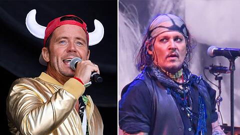 Lorenz B&uuml;ffel (li.) zeigt sich nach dem Treffen mit Johnny Depp beeindruckt von der Herzlichkeit des Hollywoodstars.