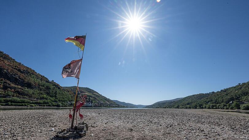In Rheinland-Pfalz zeigt sich das ausgetrocknete Flussbett des Rheins. In Rheinland-Pfalz zeigt sich das ausgetrocknete Flussbett des Rheins.