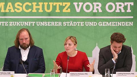Holger Laschka (l-r), Anton Hofreiter, Katharina Schulze und Ludwig Hartmann in Würzburg. Foto: Karl-Josef Hildenbrand/dpa