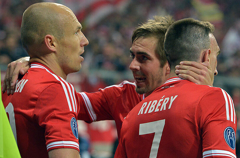 Trio aus der alten Garde des FC Bayern: Arjen Robben, Philipp Lahm und Franck Ribéry (von links).