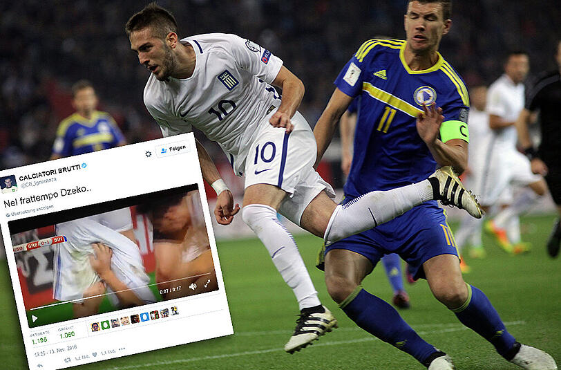 Edin Dzeko (r.) legte mal eben Hand an und zog seinem Gegenspieler die Hose runter.