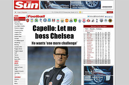 The Sun bringt vor dem Finale den Italiener Fabio Capello als neuen Trainer ins Gespräch. Er soll sich bereits mit Roman Abramowitsch über die Nachfolge von Di Matteo unterhalten haben.