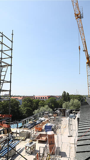Hier entsteht die neue Dachterrasse auf dem Deutschen Museum &ndash; mit Restaurant und Blick von der Isar bis hinüber zu den Alpen.