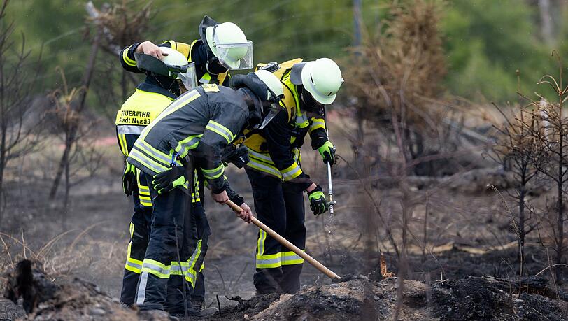 Versteckte Glutnester werden die Feuerwehrleute noch einige Tage nach dem Waldbrand auf der Saalfelder Höhe beschäftigen.