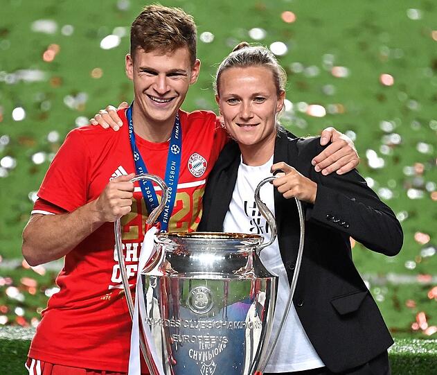 Triumphale Bayern-Zeiten: Kathleen Krüger mit Joshua Kimmich nach dem Champions-League-Sieg 2020 in Lissabon.