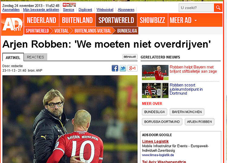 "AD" aus Holland zitiert Arjen Robben: Wir müssen nicht übertreiben.