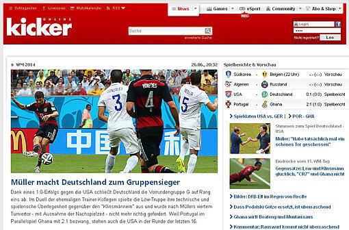Anders beim "Kicker" - dort war Thomas Müller Garant für den deutschen Gruppensieg.
