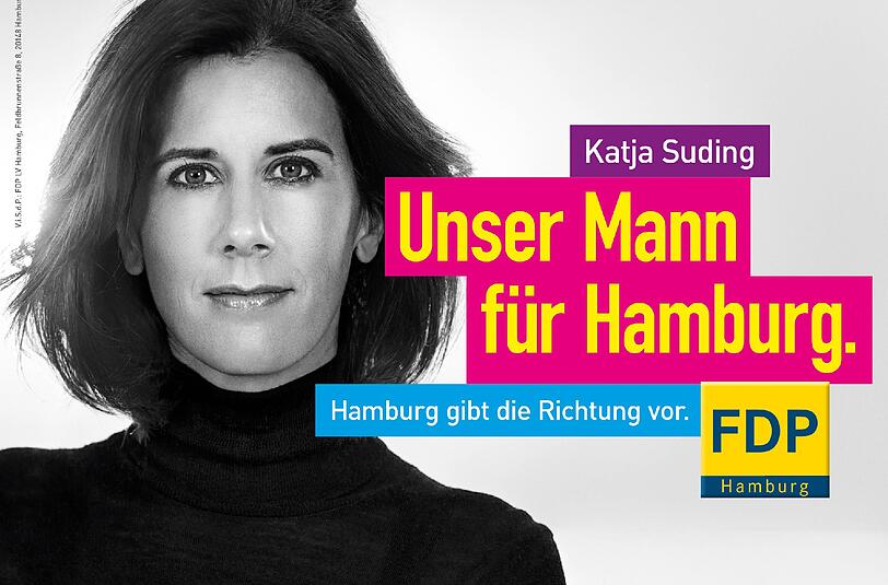 Hier sehen Sie eine klassische Text-Bild-Schere mit Katja Suding (FDP). (Kommunalwahl Hamburg 2015)