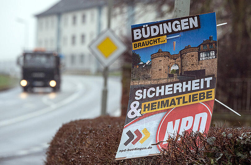 Ein NPD-Wahlplakat in Büdingen.