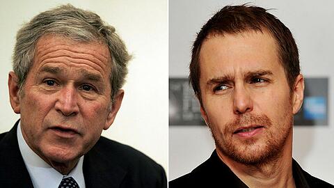 Besonders ähnlich sehen sie sich auf den ersten Blick nicht: Sam Rockwell wird in "Cheney" wohl den frühren US-Präsidenten George W. Bush (links) spielen.