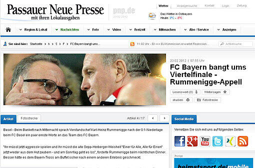 Die "Passauer Neue Presse" sah: "Fröhliche Mienen beim FC Basel, hängende Köpfe beim FC Bayern."