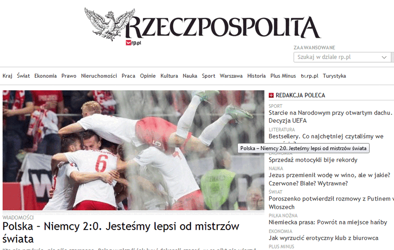 Die polnische Website Rzeczpospolita: Polen - Deutschland 2: 0: Wir sind besser als der Weltmeister!
