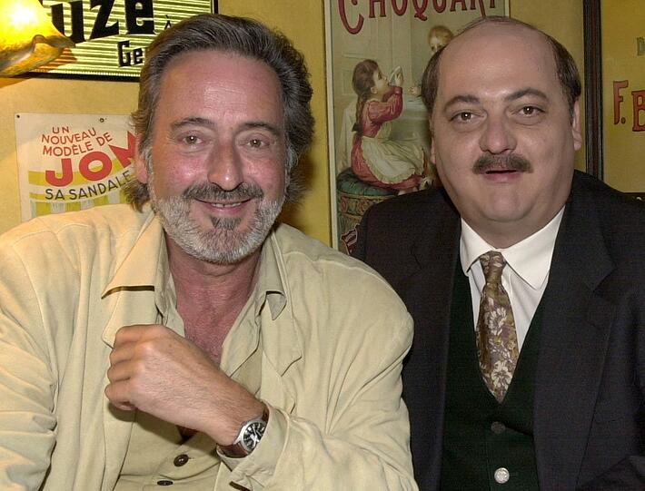 Produzent Helmut Dietl (l) und der Schauspieler Jürgen Tarrach bei der Vorstellung ihres Films "WAMBO" (2000)