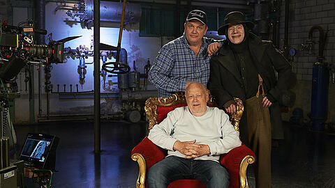 Joseph Vilsmaier, Hape Kerkeling und Michael Bully Herbig am Set im Münchner Kesselhaus