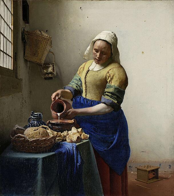 Selbst das Brot schillert: "Dienstmagd mit Milchkrug" ist ein von Vermeer in den Jahren 1658 bis 1660 geschaffenes Ölgemälde. Selbst das Brot schillert: "Dienstmagd mit Milchkrug" ist ein von Vermeer in den Jahren 1658 bis 1660 geschaffenes Ölgemälde.