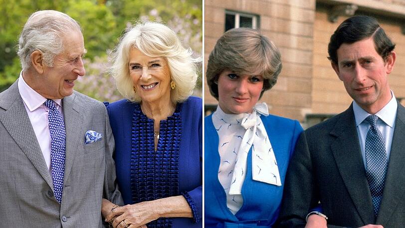 Charles heute mit Camilla (l.) und in den 1980er Jahren mit Diana.
