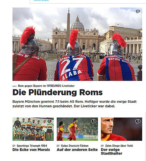 Das Sportmagazin 11Freunde schreibt: "Die Plünderung Roms"