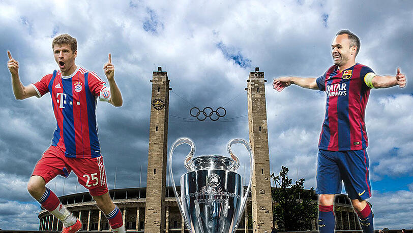 Wollen nach Berlin und dort nach dem Henkelpott greifen: Bayerns Thomas Müller und Barcas Andres Iniesta. Wollen nach Berlin und dort nach dem Henkelpott greifen: Bayerns Thomas Müller und Barcas Andres Iniesta.