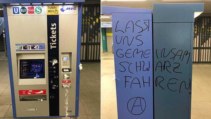 Der beschmierte und besprühte Fahrkartenautomat. Der beschmierte und besprühte Fahrkartenautomat.